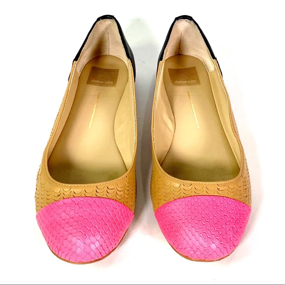 Dolce Vita Baca Fish-Scale Ballet Flats Tan Black Pink - Picture 2 of 9